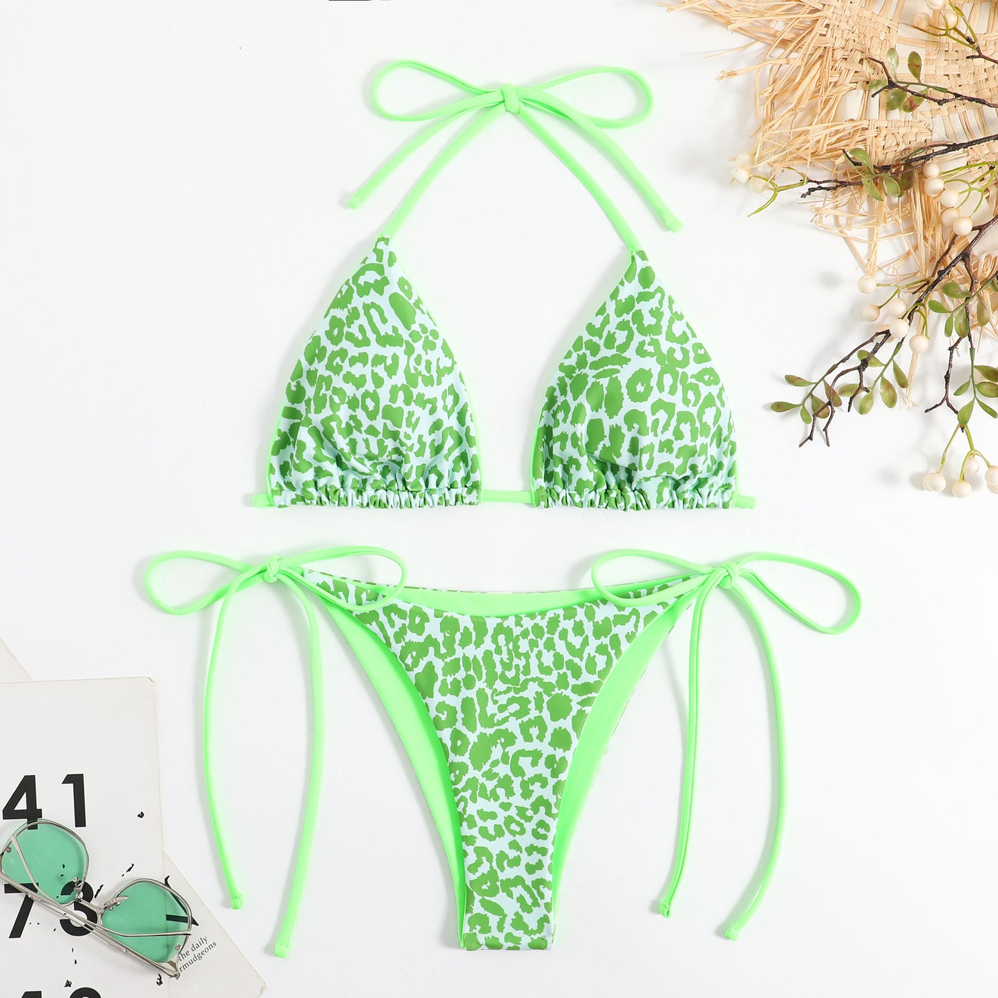 Nylon Duplex Printing Women's Lace Up Split Bikini