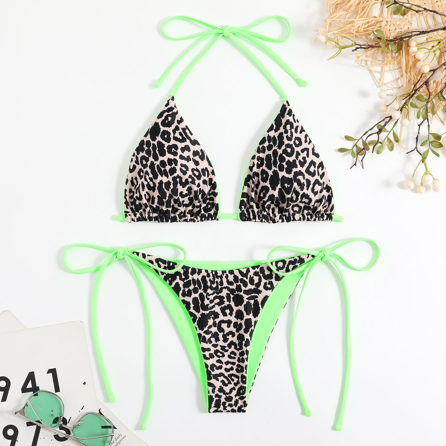 Nylon Duplex Printing Women's Lace Up Split Bikini