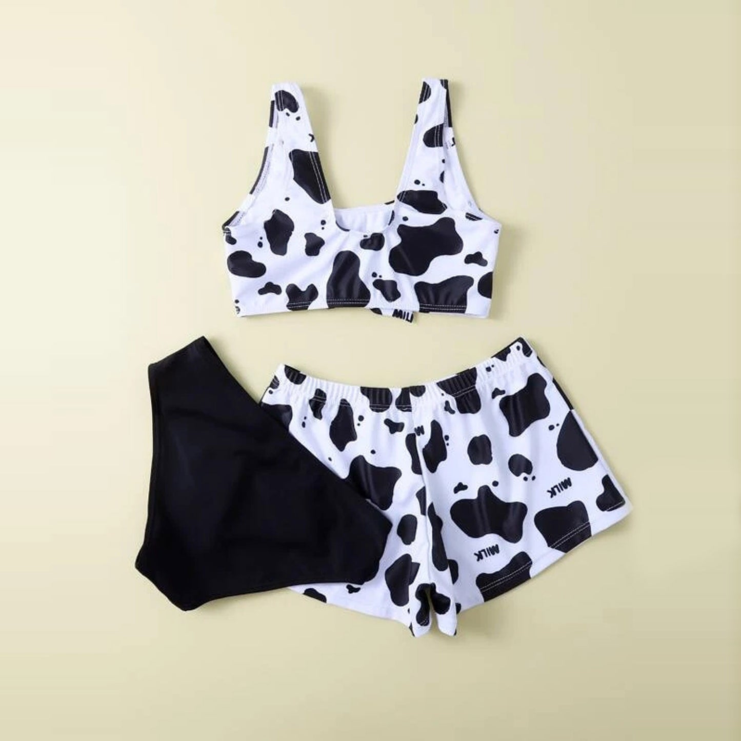 Girls' Cow Print Split Swimsuit Bikini Swimsuit Three-piece Suit