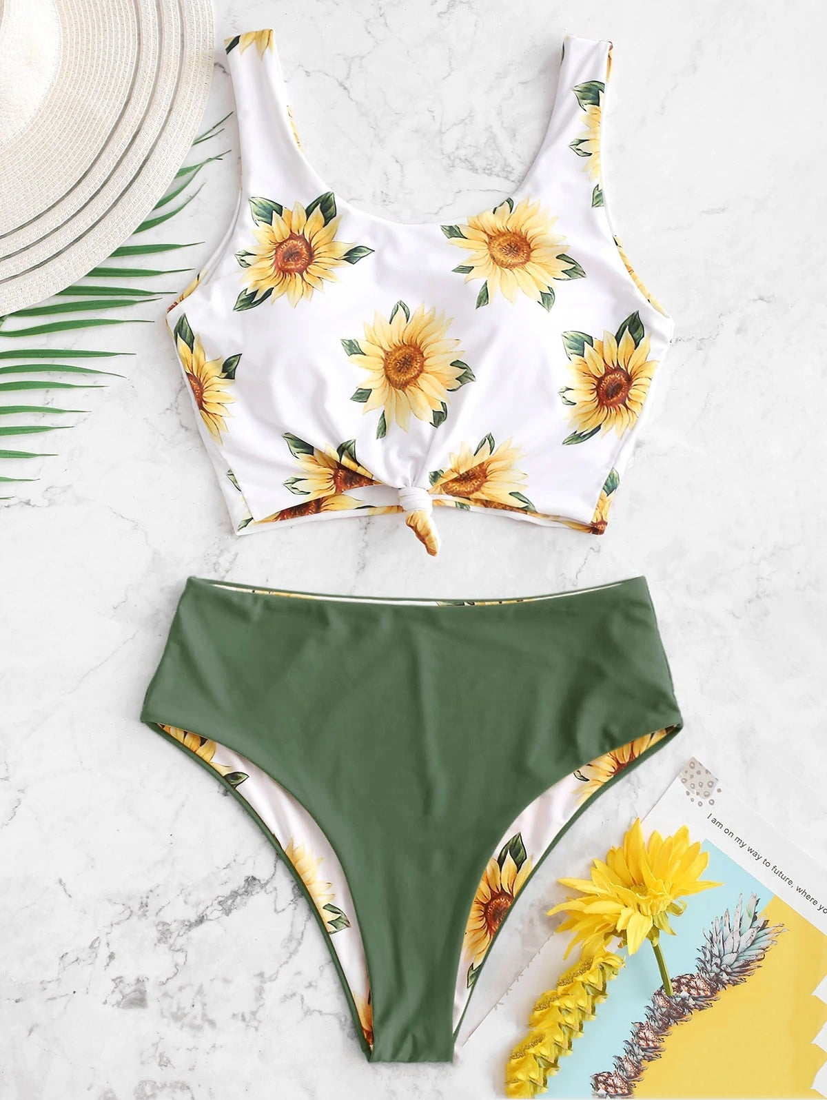 Printed SUNFLOWER Bikini Split Swimsuit For Women