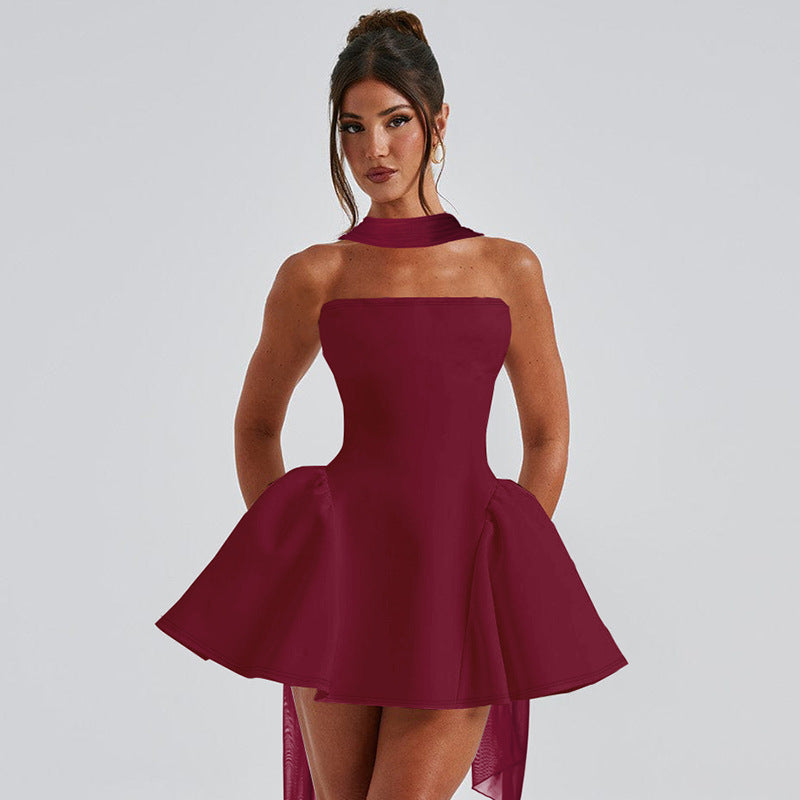 Sexy Tube Top Dress With Back Zipper Design Ins Fashion Short Dress For Party Clothing Women - Peek A Boo Undies
