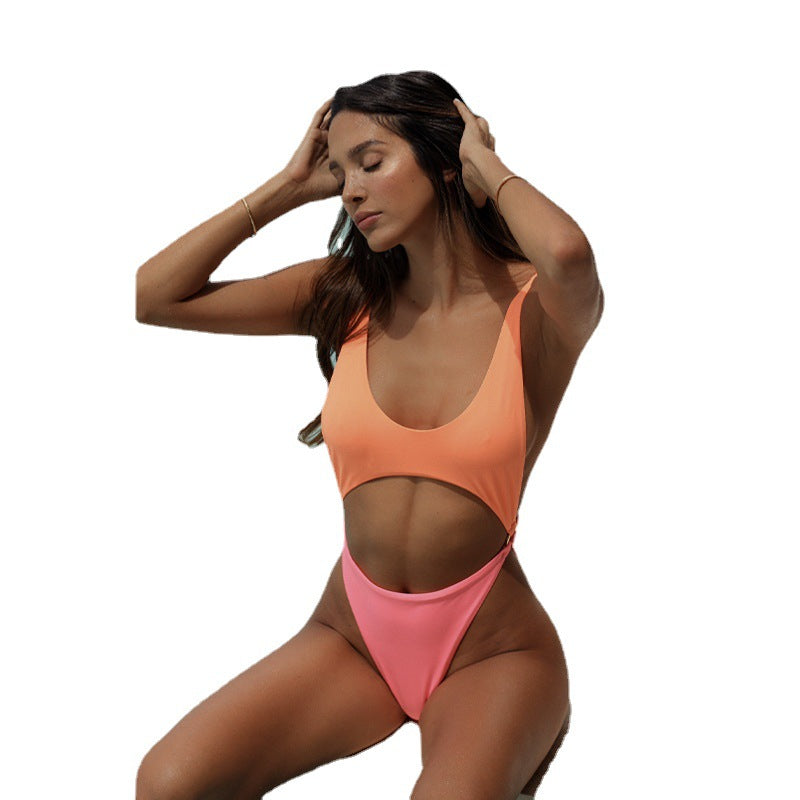 Women's Solid Color Double-sided Nylon Bikini Swimsuit