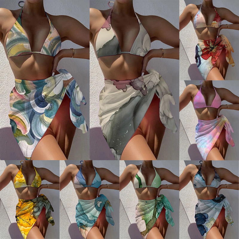 Tie Dye Mesh Swimsuit Three Piece Bikini