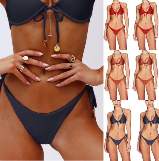 Gold Coin Pendant Underwire Split Bikini Swimsuit - Peek A Boo Undies