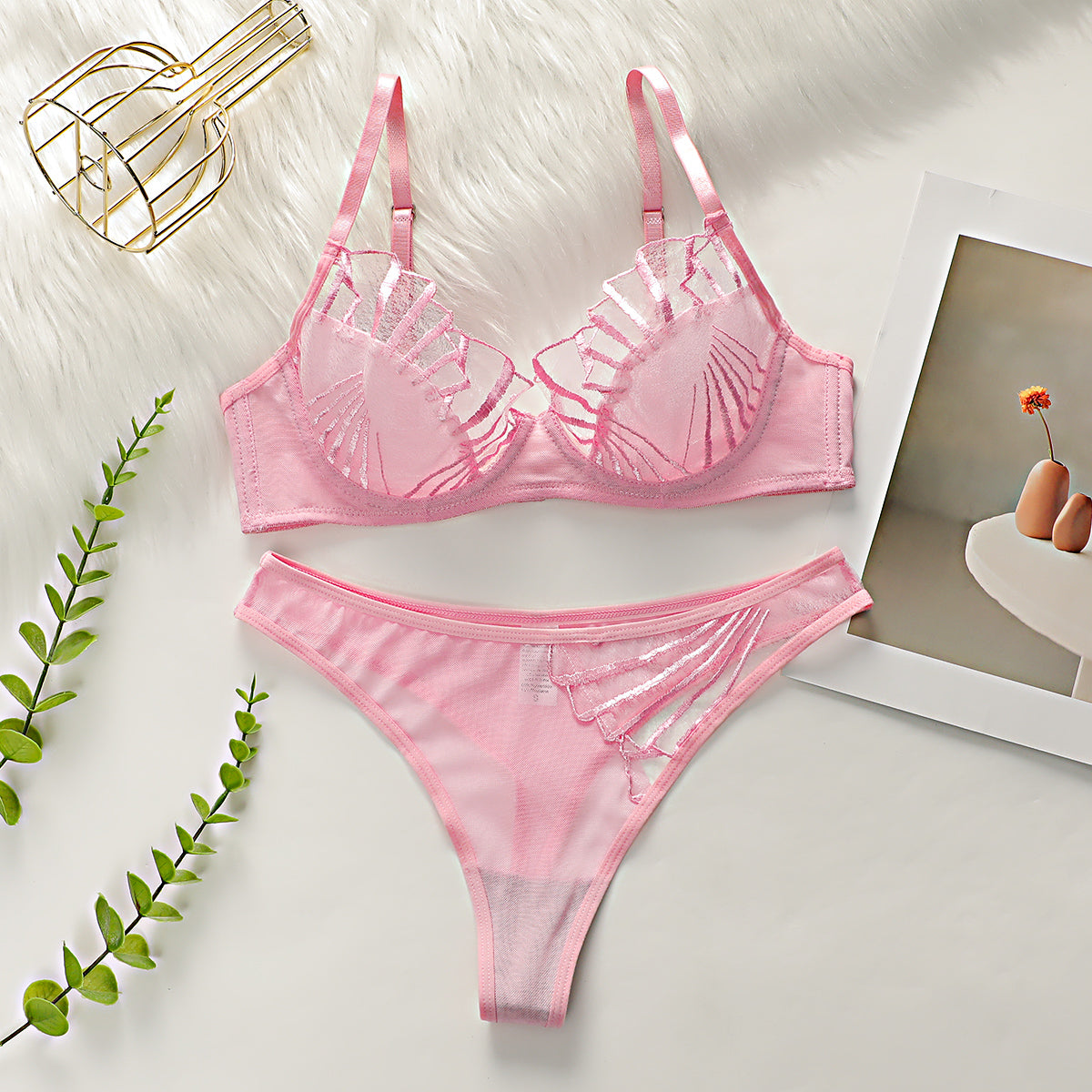 Lace Mesh Embroidered Lingerie, Transparent Ultra-thin Bra For Large Busts,