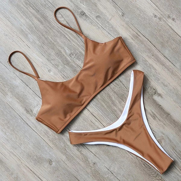 Women's Simple Clean Solid Color Bikini Swimsuit