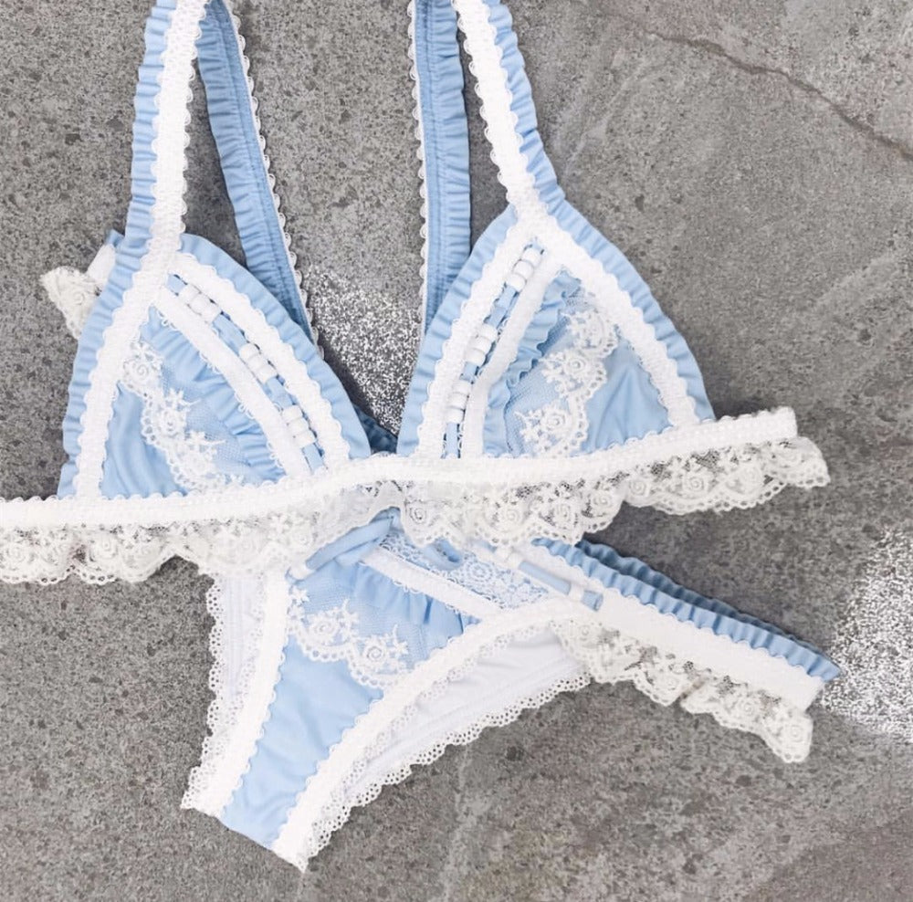 Solid Color Swimsuit Sexy Lace Stitching Bikini