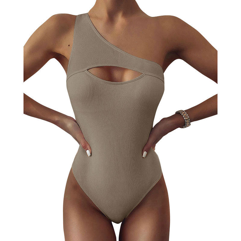 Bikini Solid Color One-shoulder One-piece Swimsuit