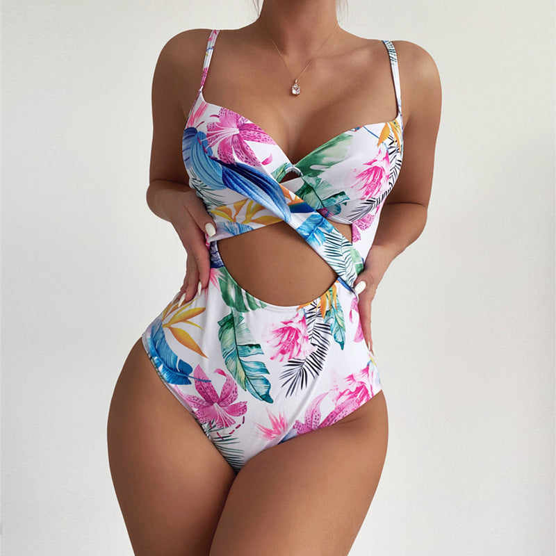 One-piece Printed Steel Bracket Gather Thin Bikini