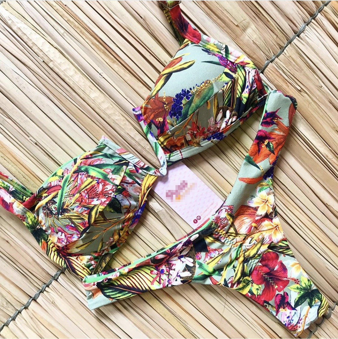 Bikini Cotton Swimsuit Printed Tassel Swimsuit Multi-color