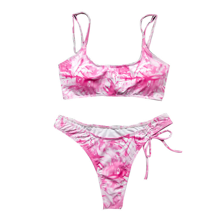 Color blooming split bikini