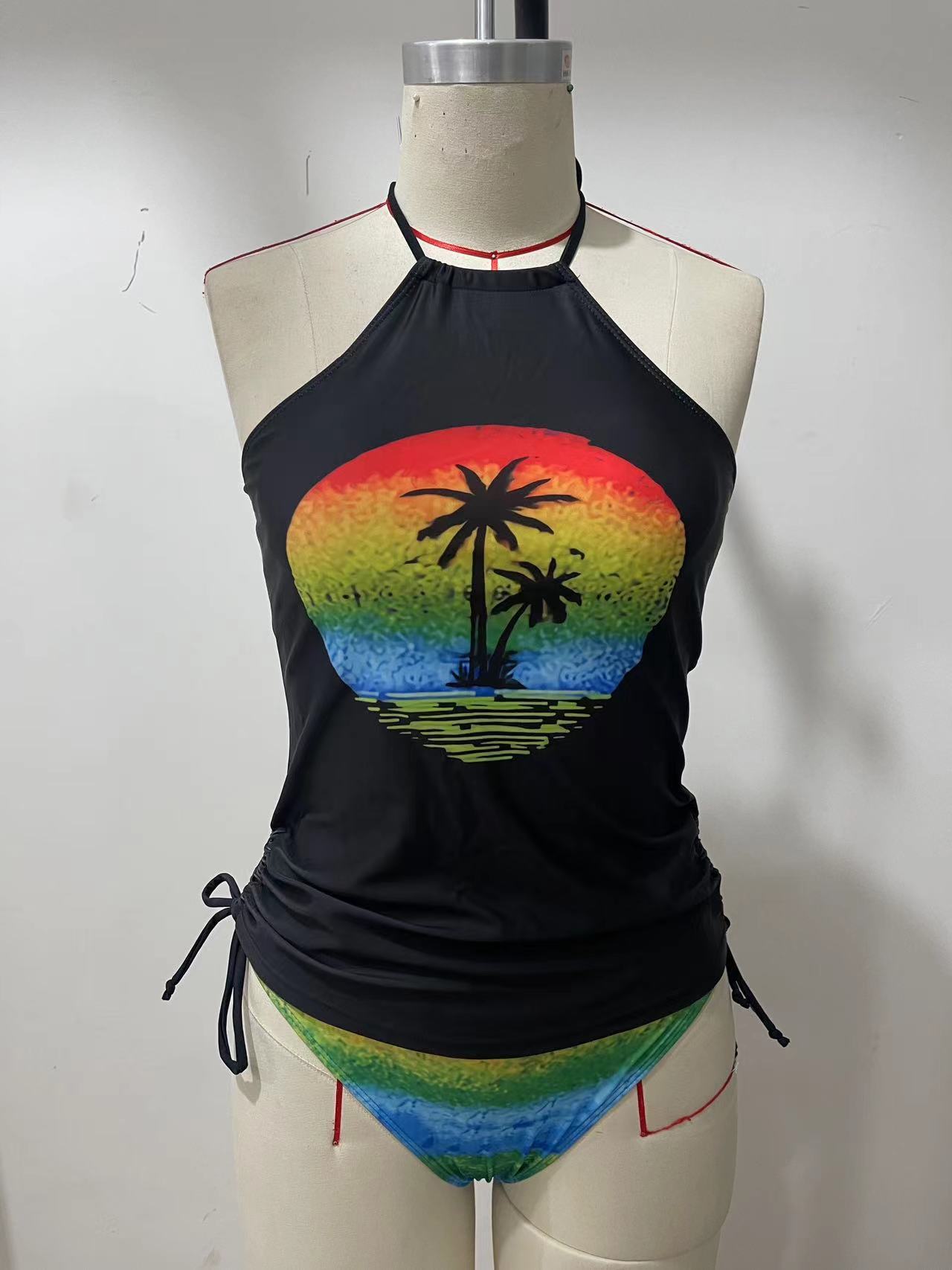 Split Colorful Swimsuit