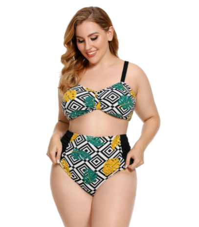 Plus Size Ruched Bikini Floral Printed Swimsuit Europe And America