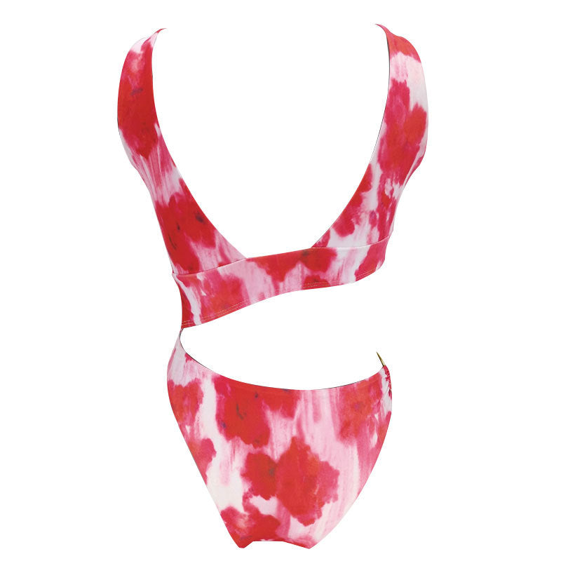 Women's Solid Color Hollow-out Printed Bikini Swimming Suit