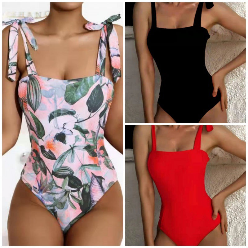 Ladies High Waist Floral Print One Piece Bikini Swimsuit