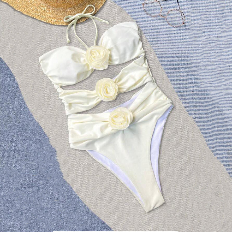 Ladies Hot Spring Three-dimensional Flower BIKINI One-piece Swimsuit - Peek A Boo Undies