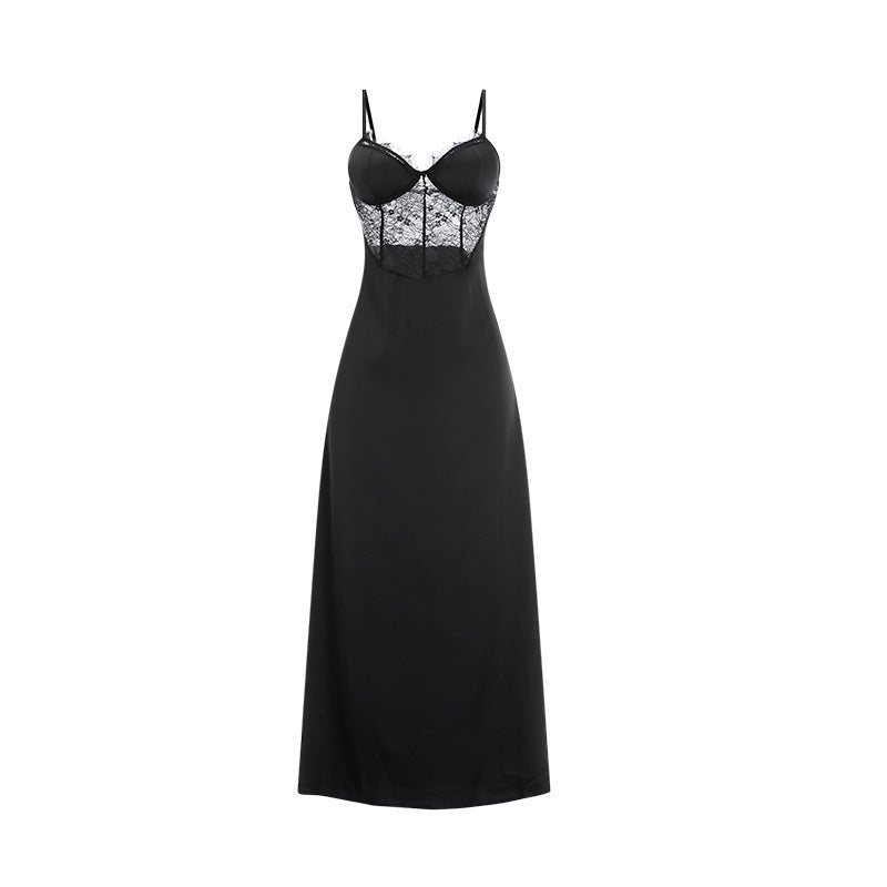 Women's Satin Stitching Lace Nightdress - Peek A Boo Undies