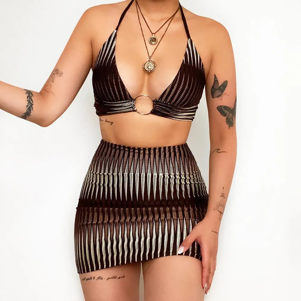 Beach Halter Swimsuit Bikini Skirt Suit - Image #4