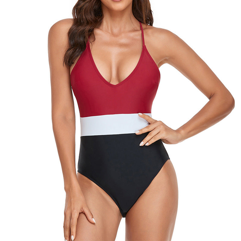 One-piece Soft Bag Conservative Solid Color Cross Bikini