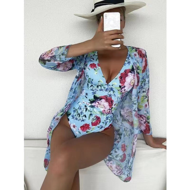 Women's Floral Tight Bikini Three-piece Suit