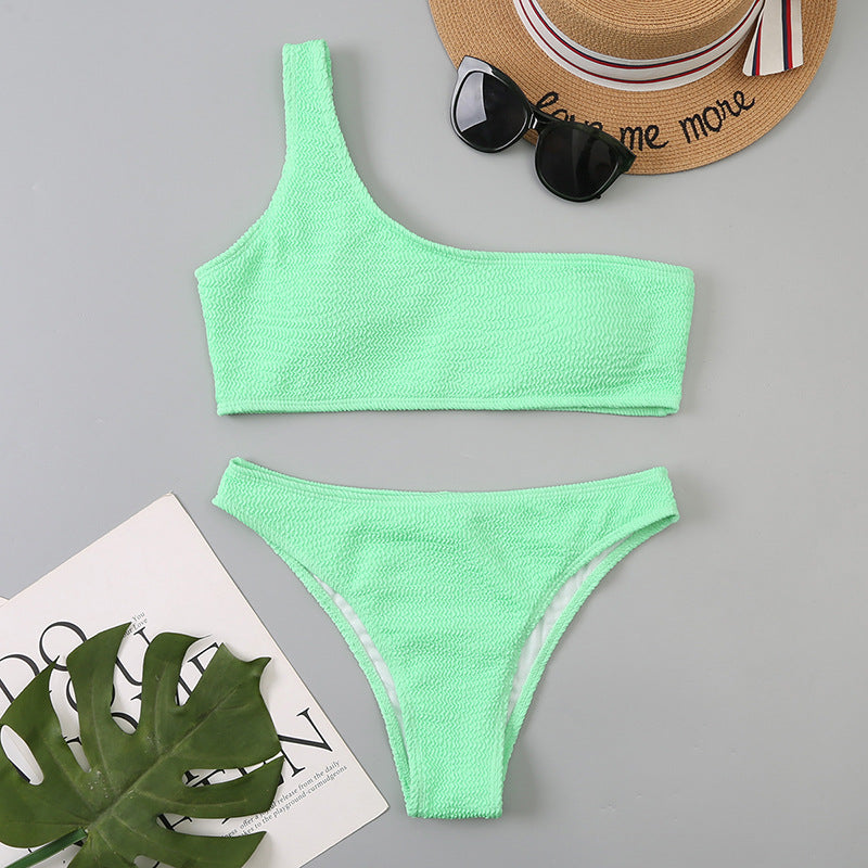 Women's Fashion Solid Color Wavy One Shoulder Bikini