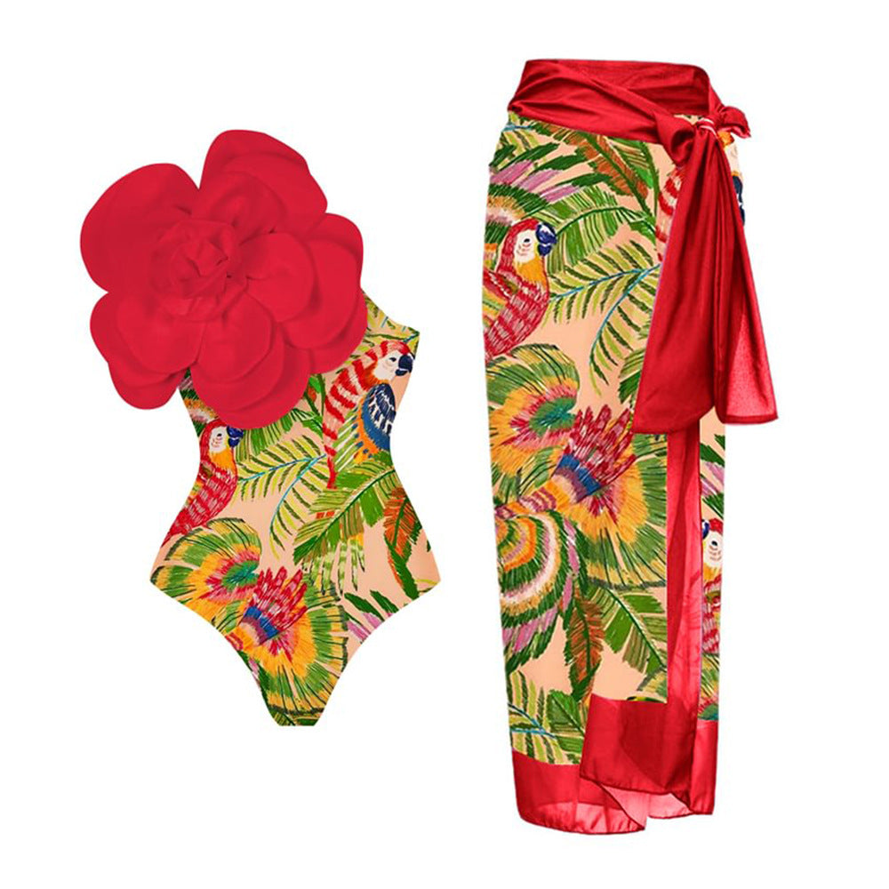 One-piece European And American Three-dimensional Flower Swimsuit