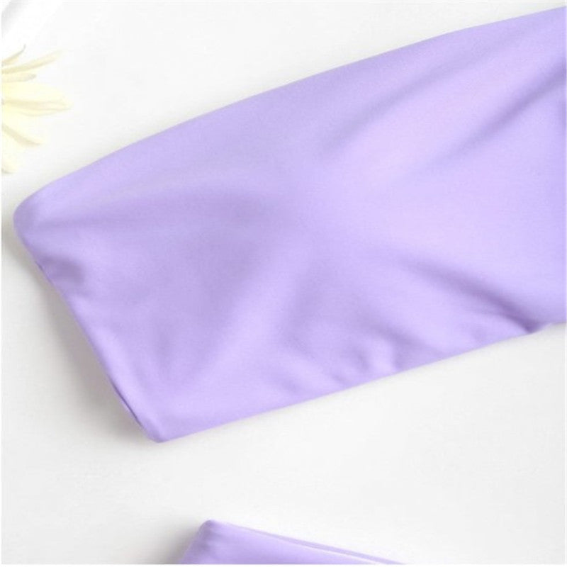 One-shoulder solid color split swimsuit bikini - Peek A Boo Undies