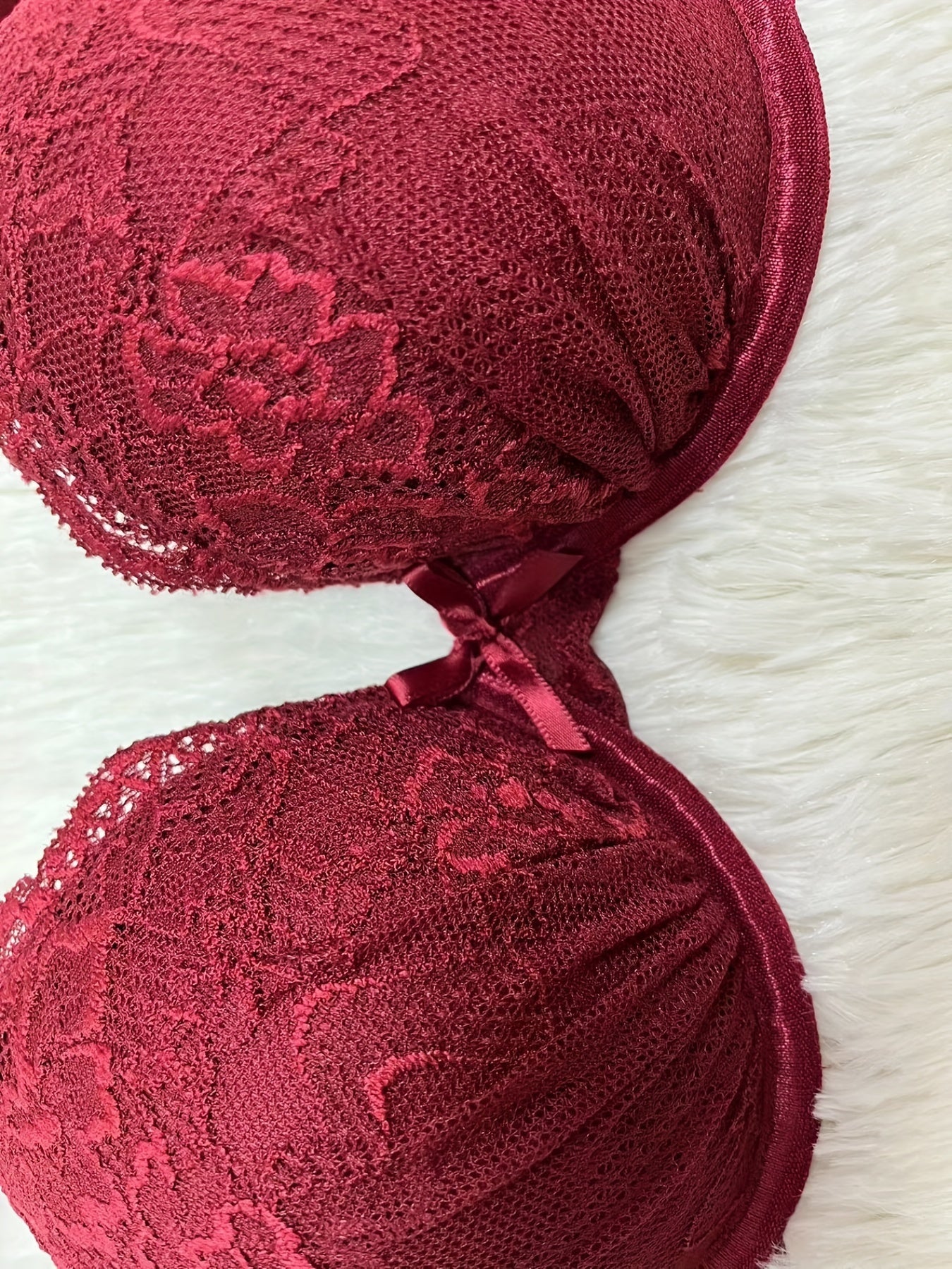 Contrast Lace Bra & Panties, Sexy Push Up Bra & Mesh Thong Lingerie Set, Women's Lingerie & Underwear