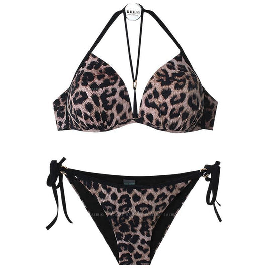 Sexy Leopard Bikini Three-point Small Breasts Gathered