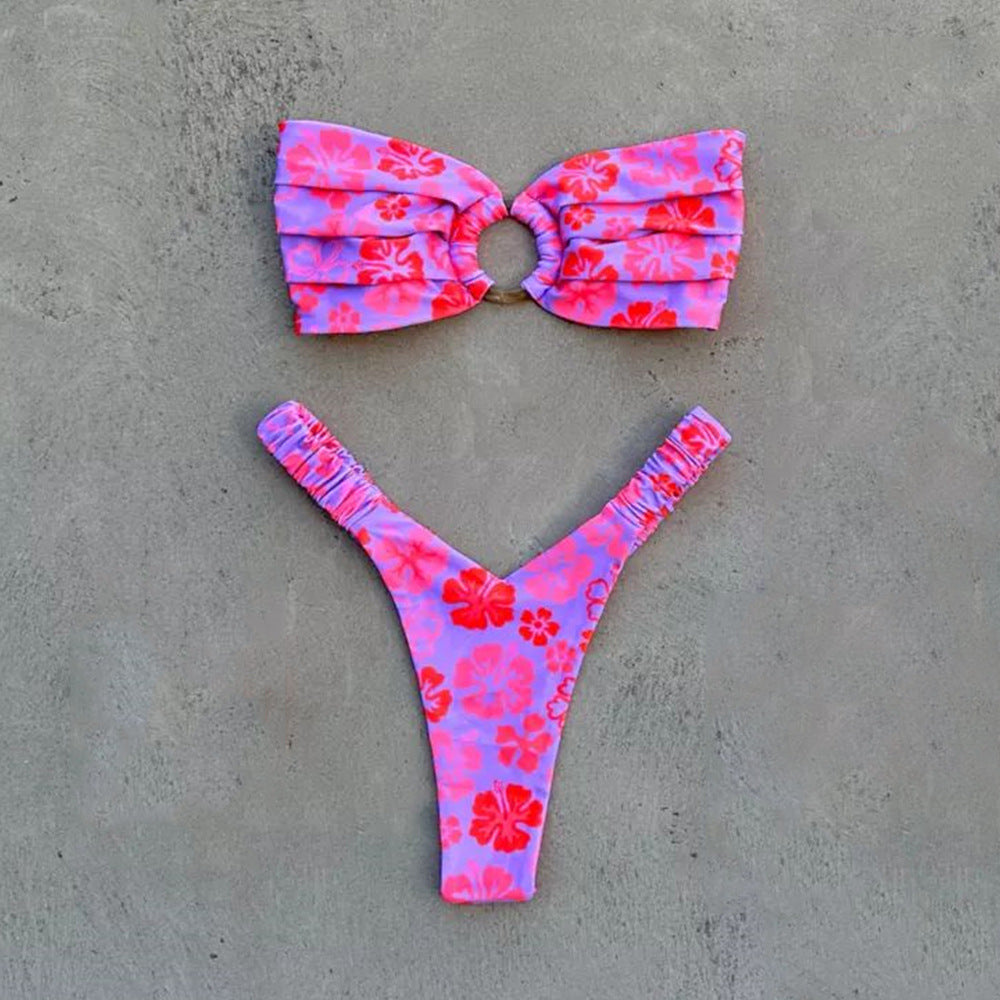 New Women's Printed Pleating Bikini Swimsuit