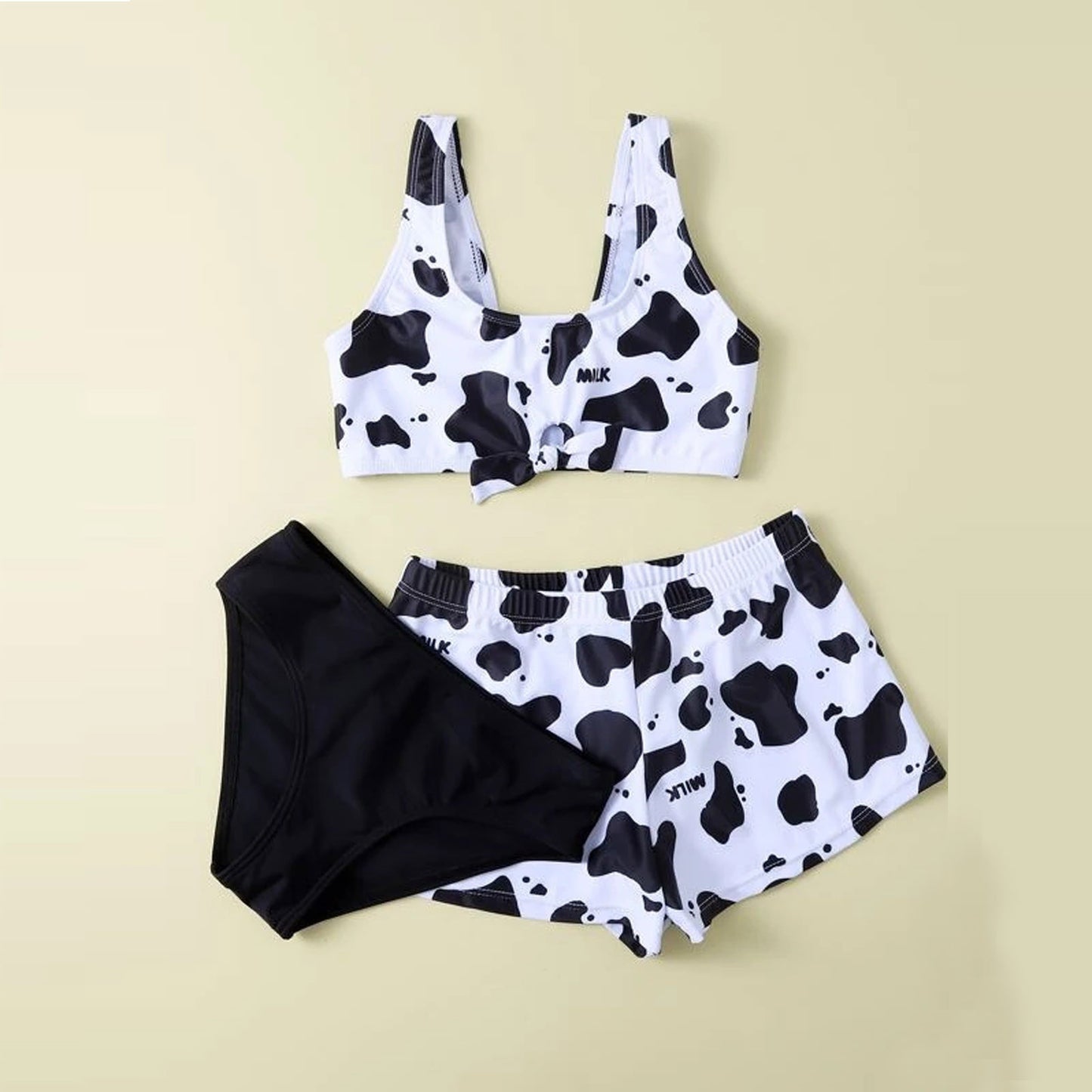 Girls' Cow Print Split Swimsuit Bikini Swimsuit Three-piece Suit