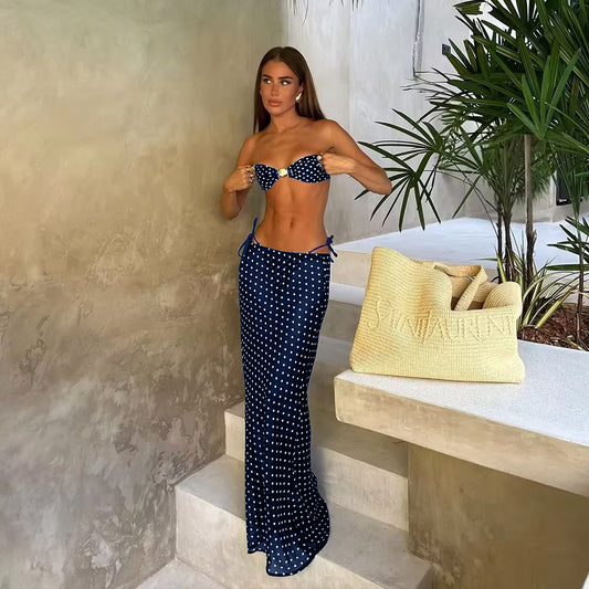 Tube Top Bikini Three-piece Set Polka Dot