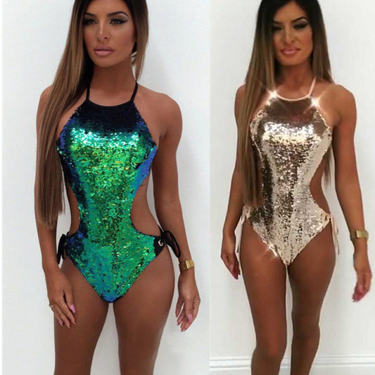 Sequined, strappy one-piece