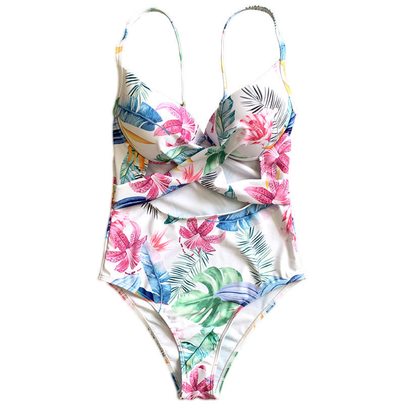 One-piece Printed Steel Bracket Gather Thin Bikini