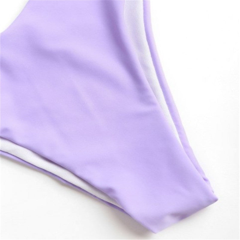 One-shoulder solid color split swimsuit bikini - Peek A Boo Undies