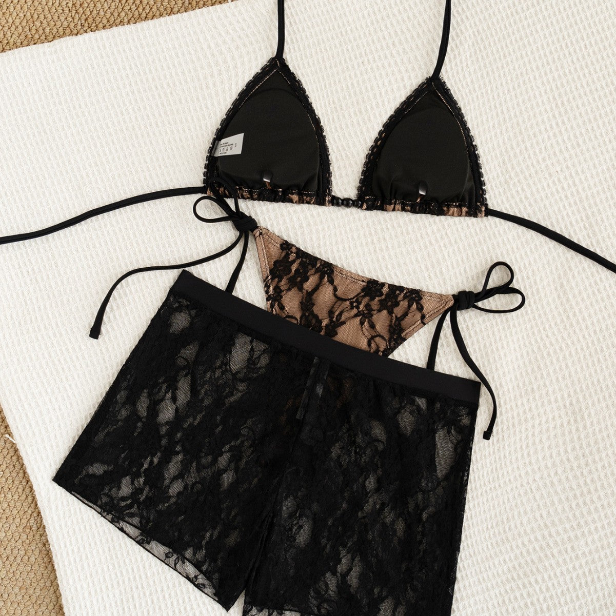 Hot See Through Shorts Three-Piece Bikini Set