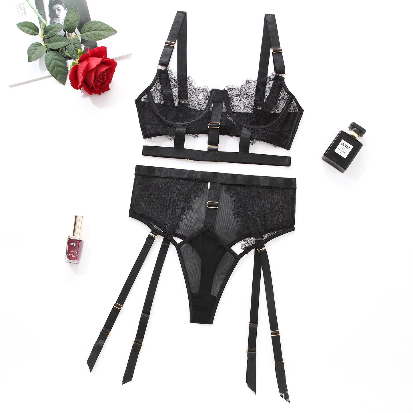 Minimalist Casual Lace See Through Lingerie Set