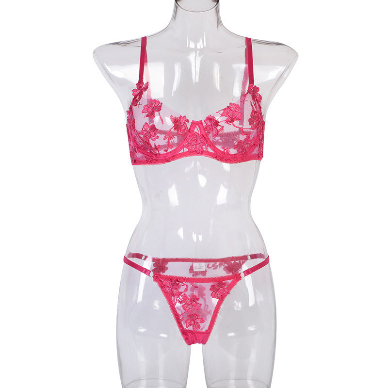 Flower Embroidery See-through Temptation Lingerie Set - Peek A Boo Undies