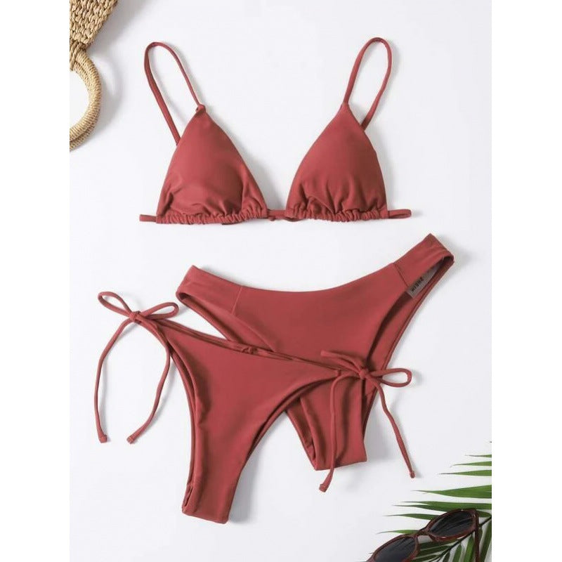 Bikini Solid Color Split Swimsuit Three-piece Set