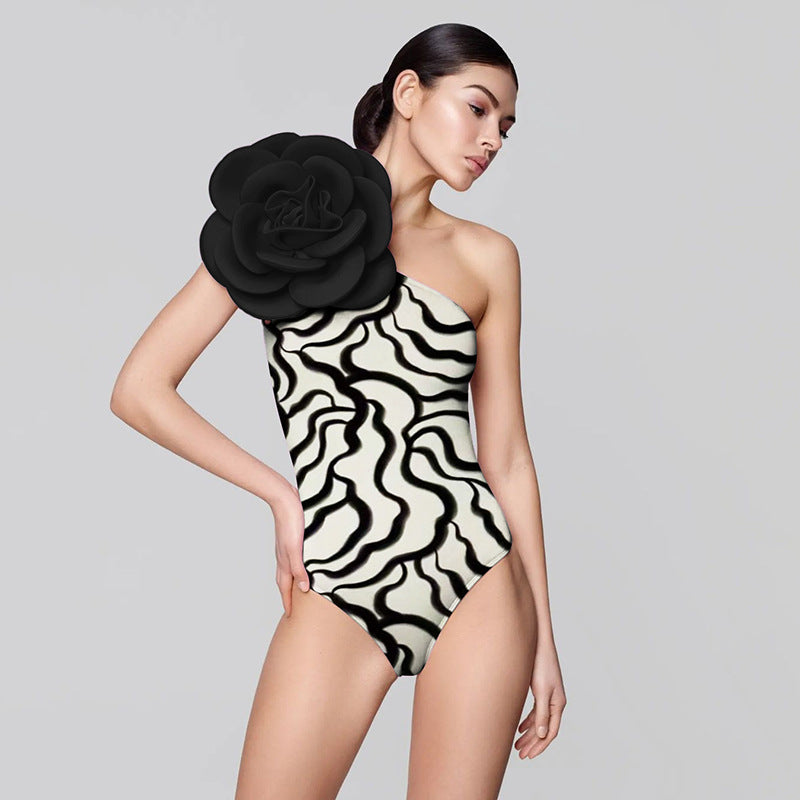 One-piece European And American Three-dimensional Flower Swimsuit