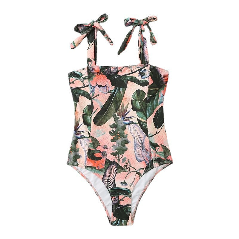 Ladies High Waist Floral Print One Piece Bikini Swimsuit