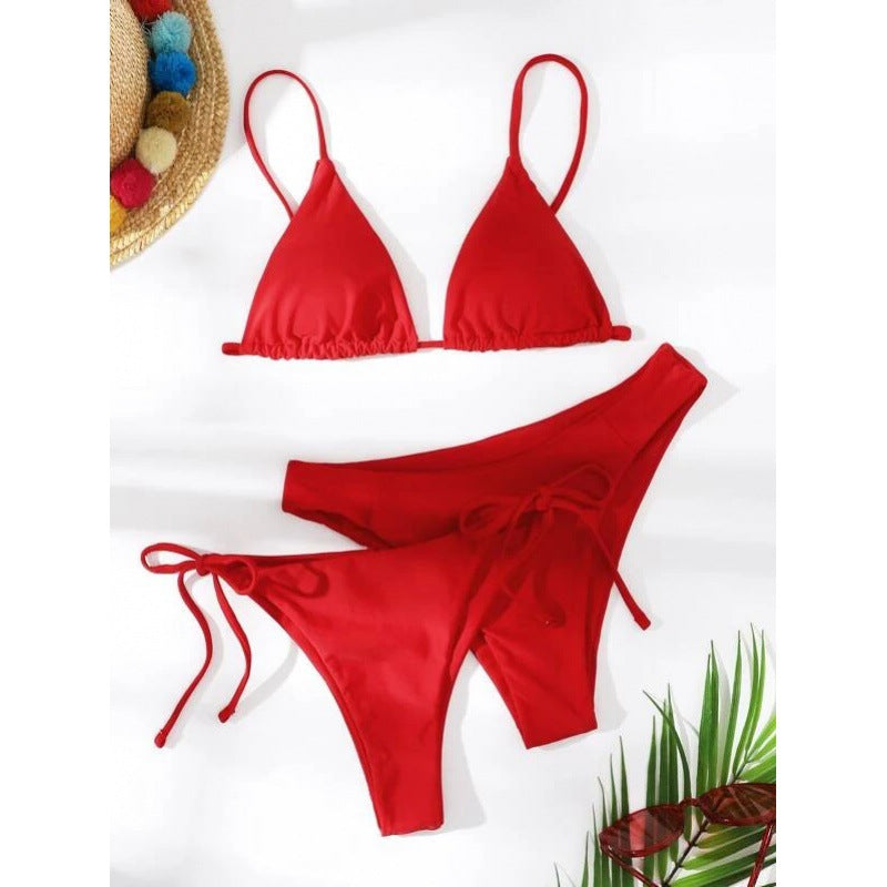 Bikini Solid Color Split Swimsuit Three-piece Set