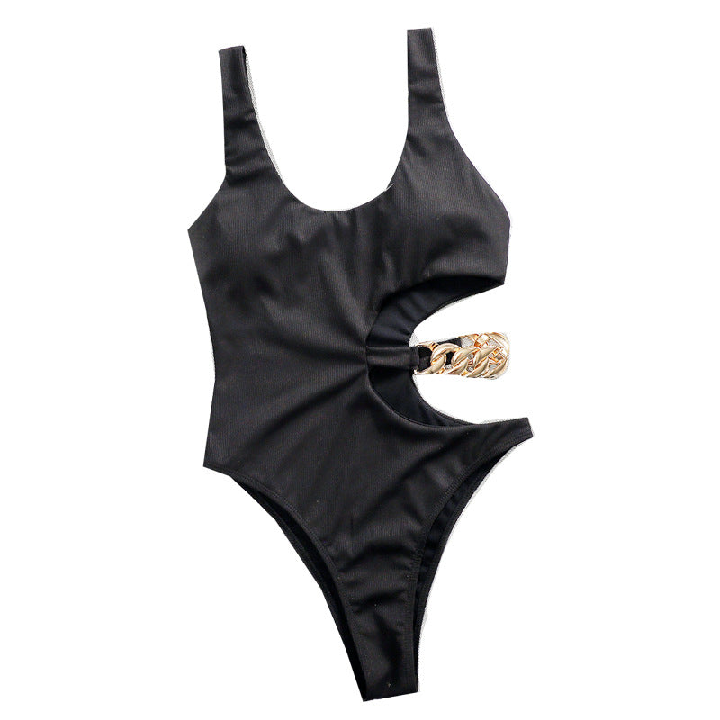 One Piece Solid Color Swimsuit Ladies Beach