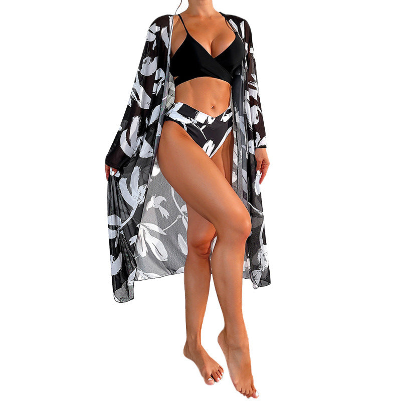 Women's Swimsuit Black And White Printed Swimming