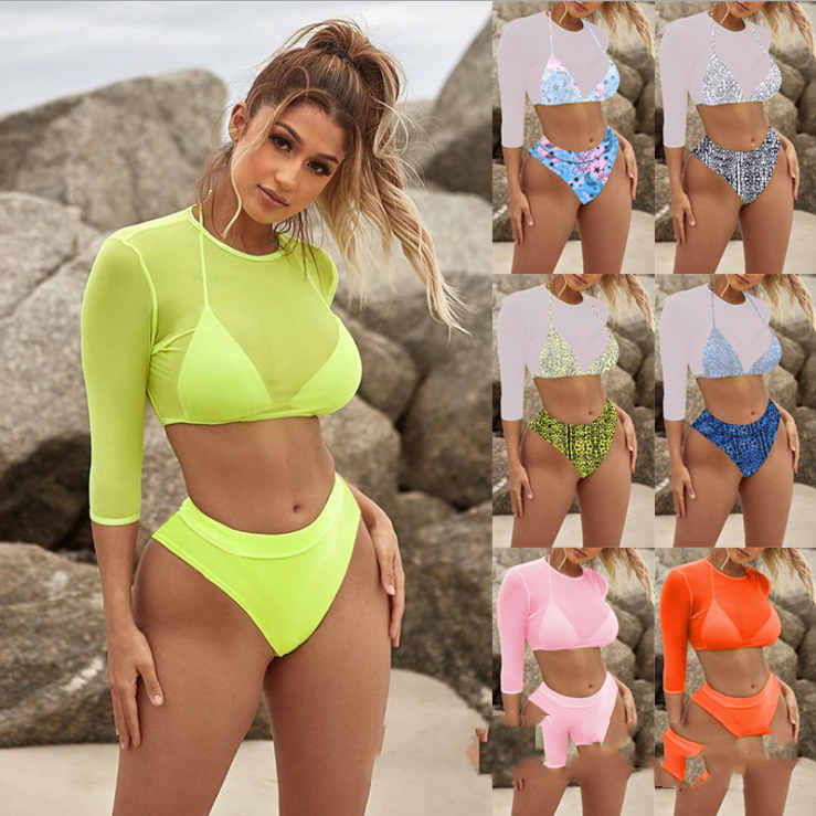 New Swimsuit Sexy Bikini High Waist Three-piece Set