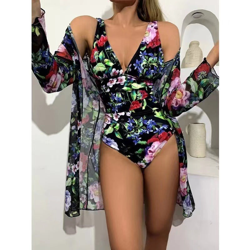 Women's Floral Tight Bikini Three-piece Suit