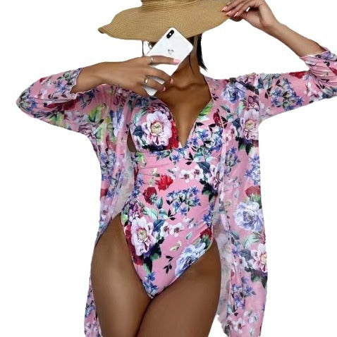 Women's Floral Tight Bikini Three-piece Suit