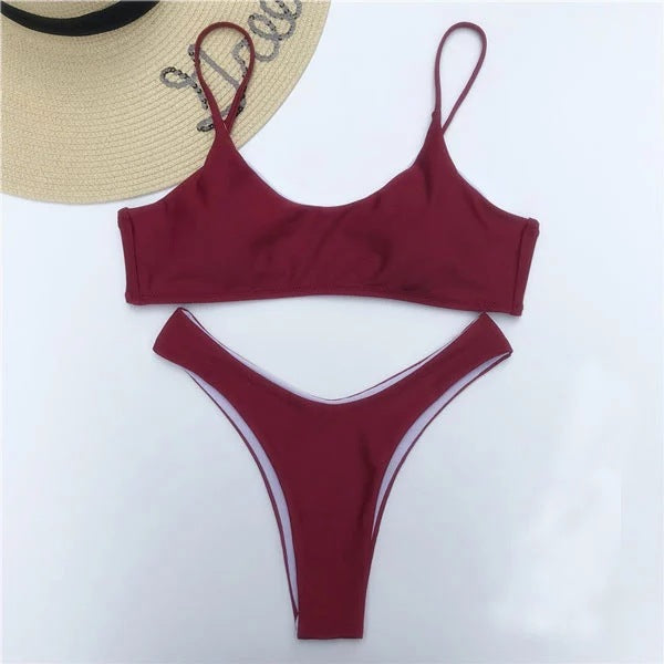 Women's Simple Clean Solid Color Bikini Swimsuit