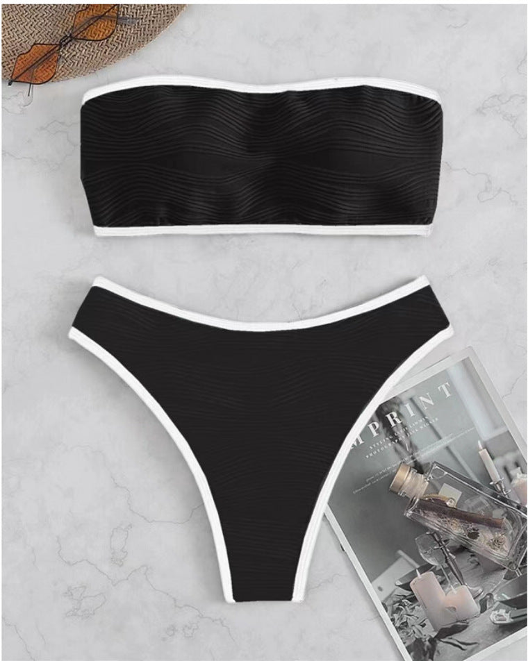 Solid Color High-waisted Bikini Women's Swimsuit