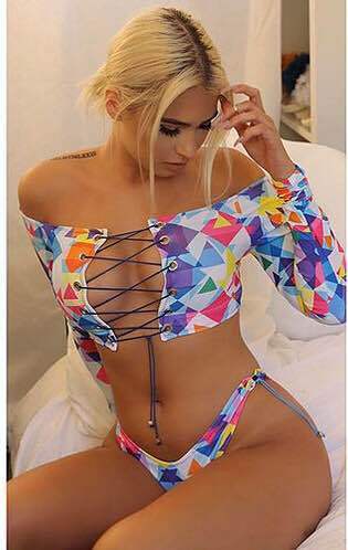 Bikini multi-color long sleeved collar